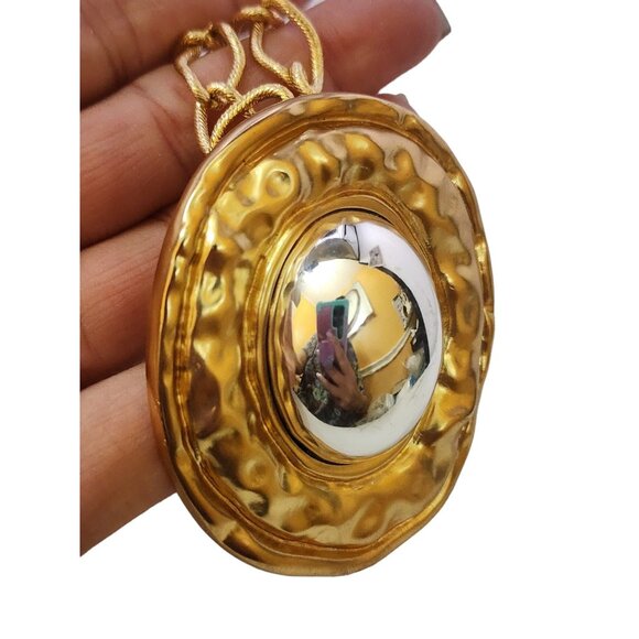 Huge Dimensional 2 Tone Hammered Statement Necklace (A4481) - Picture 2 of 3